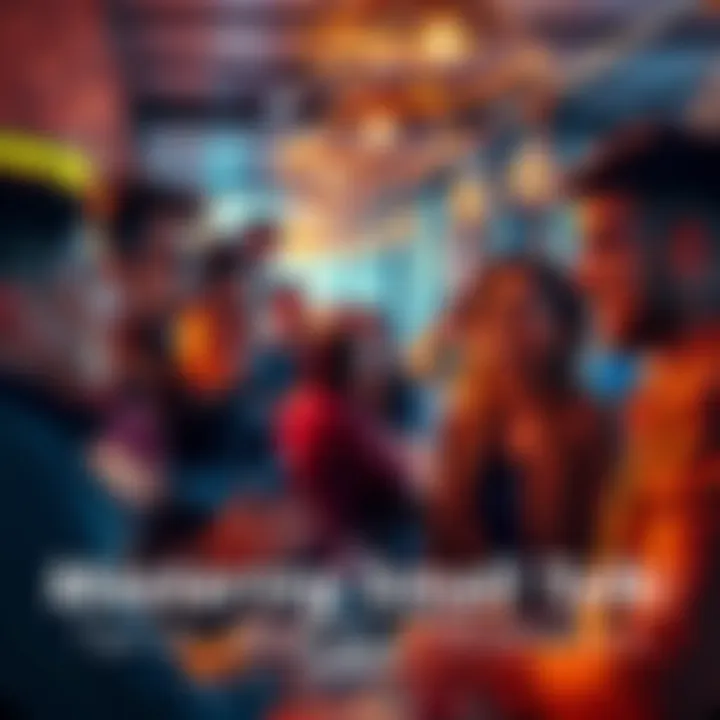 A group of people smiling and talking in a casual setting, sharing ideas and enjoying small talk.