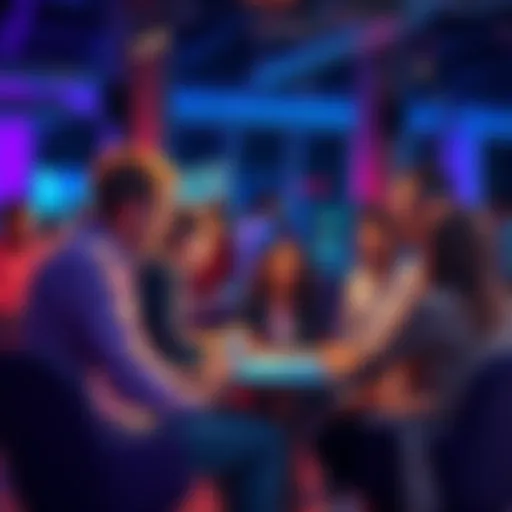 People engaging in discussions about Mirage A group of people sitting together, discussing and sharing experiences about the Mirage platform in a lively setting