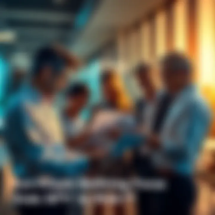 People reviewing investment strategies A group of people examining charts and documents related to investment risk management in a modern office setting