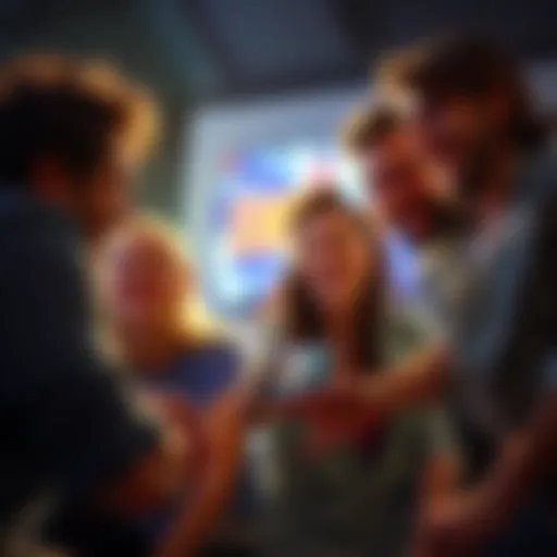 People laughing together A group of friends enjoying a moment of laughter while watching a funny video on a smartphone.