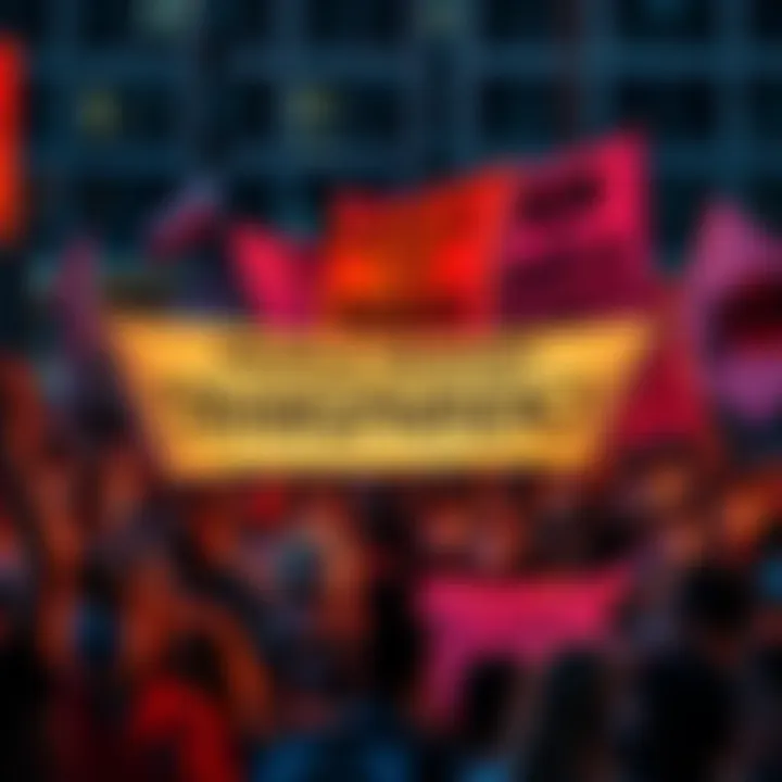 A diverse group of people holding signs and banners demanding transparency from leaders and organizations