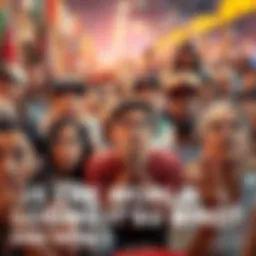 A crowd of diverse people looking confused and concerned as they observe unusual happenings around them.