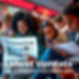A group of diverse people looking at news articles on their devices