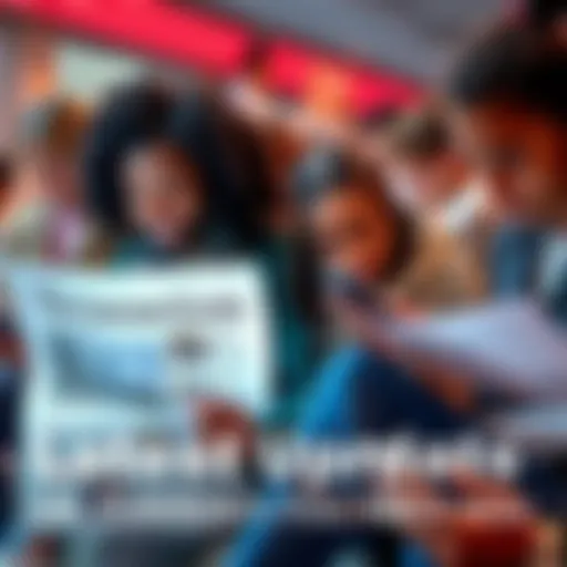 A group of diverse people looking at news articles on their devices