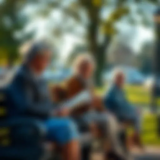 A group of people sitting on a park bench, sharing stories and laughing, reflecting on good memories from the past.