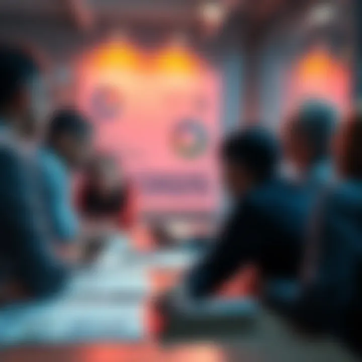 People setting goals for 2025 A diverse group of people discussing their goals and aspirations for the year 2025, surrounded by notes and charts.