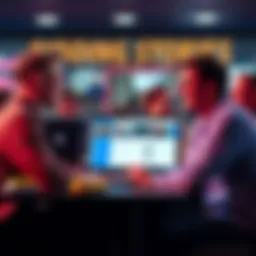 People Sharing Bidding Stories A group of people laughing and sharing funny bidding stories on a computer forum