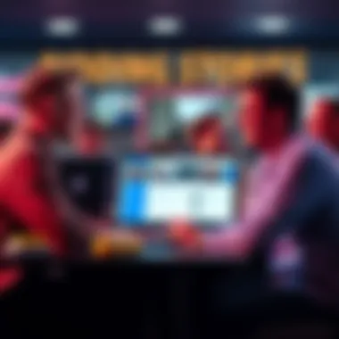 People Sharing Bidding Stories A group of people laughing and sharing funny bidding stories on a computer forum