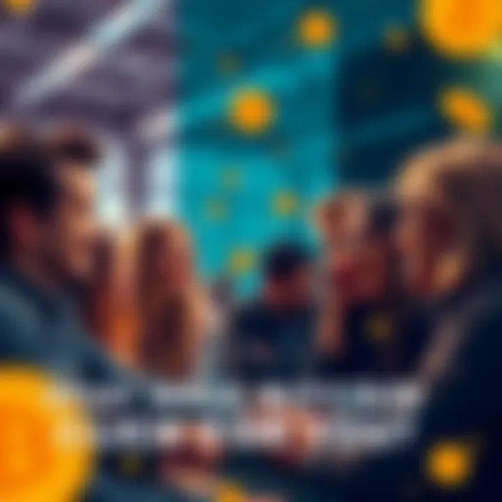 People sharing Bitcoin experiences A group of people discussing their moments of realizing the value of Bitcoin, showcasing excitement and engagement