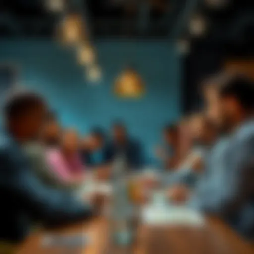 A diverse group of people engaging in discussion around a table, sharing ideas and insights during the Daily General Discussion.