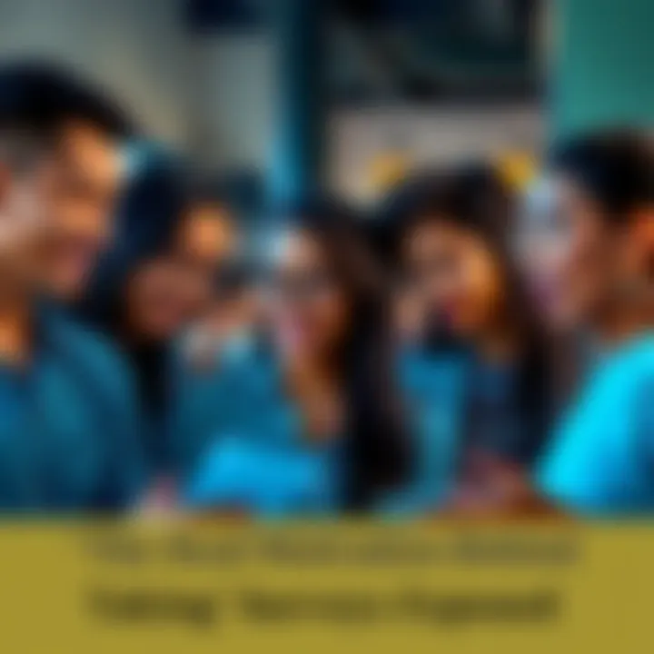 Group of diverse people interacting while participating in a survey, showing various emotional reactions