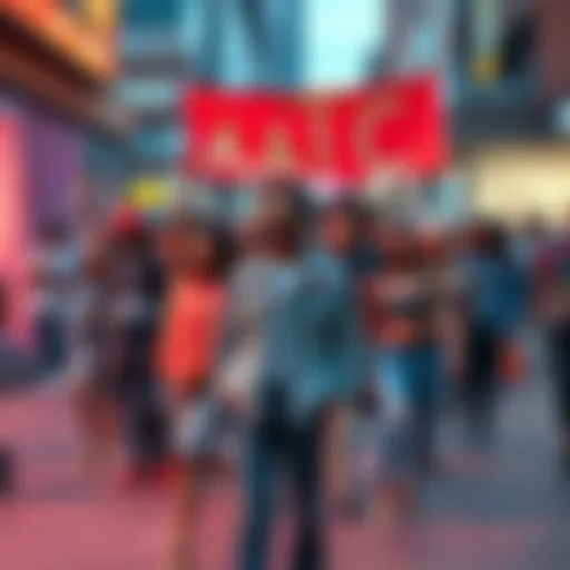 A diverse group of people expressing their true selves through clothing and art in a vibrant urban setting.
