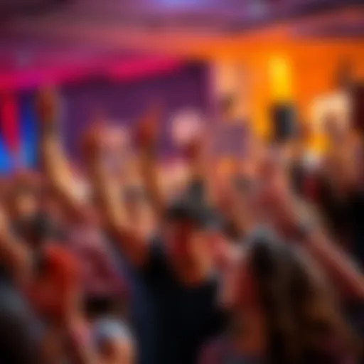 People Celebrating an Event A group of diverse people cheering and holding up signs in excitement for an upcoming event.