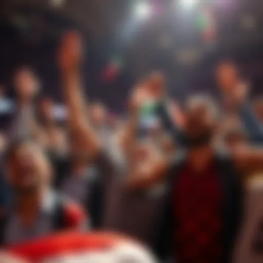 A group of people joyfully celebrating victories in a public space, showing mixed emotions of happiness and exhaustion.