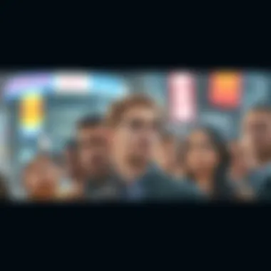 A group of diverse people looking worried and thoughtful in a city setting, symbolizing the struggles of modern life