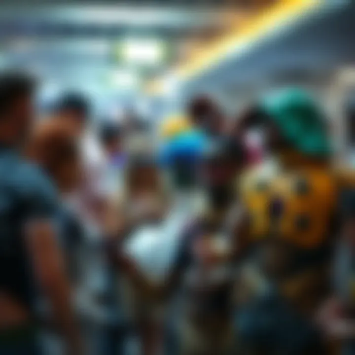 A group of people expressing their love for fictional characters at a gathering, showcasing diverse costumes and themes.