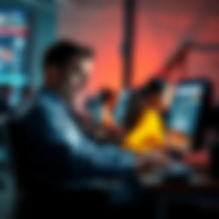 A group of people sitting at computers, looking frustrated while viewing ads online