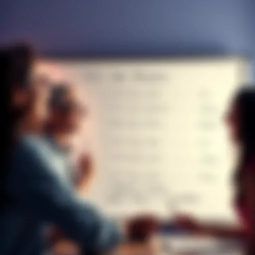 A group of people laughing and discussing their favorite things while filling in blanks on a whiteboard, showcasing creativity and humor.