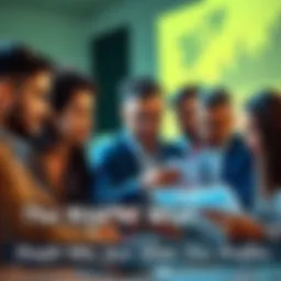Group of diverse individuals discussing financial strategies with charts and graphs, emphasizing profit-driven mindset.