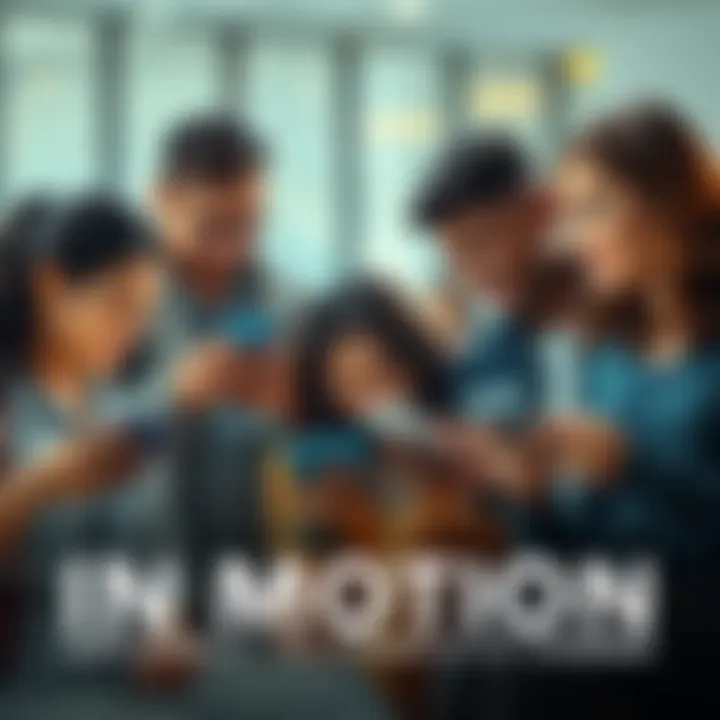 A group of diverse people using smartphones and laptops, showing the impact of technology on their lives.