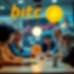 A diverse group of people of different ages discussing Bitcoin investments at a casual meet-up.