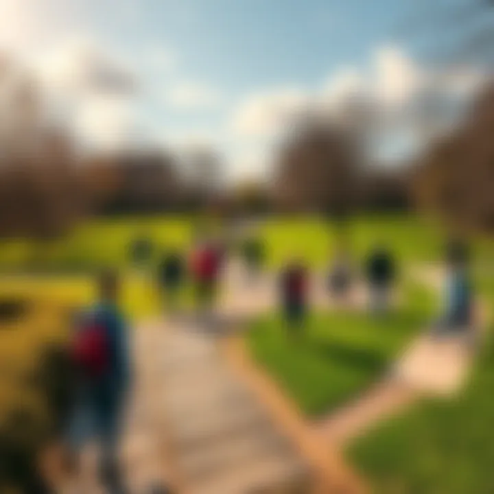 A diverse group of people walking different paths in a park, representing unique life choices and journeys.