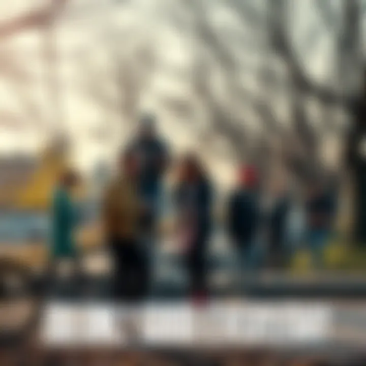 A group of people helping each other in a park, promoting positivity and community support