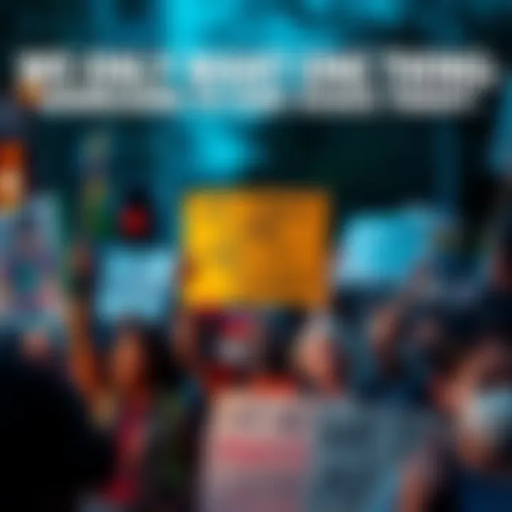 A diverse group of people holding signs at a protest, advocating for urgent social issues and change.