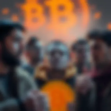 Group of people expressing sadness and frustration over financial losses during Bitcoin price rise