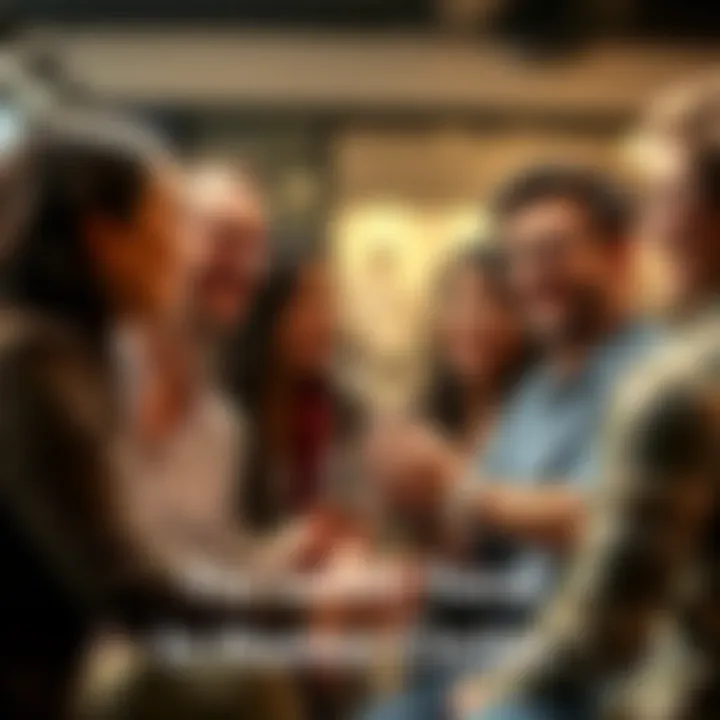 A group of people laughing together, sharing funny stories in a lively discussion.