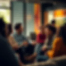 A group of diverse people sitting together, sharing their thoughts and experiences in a warm conversation.