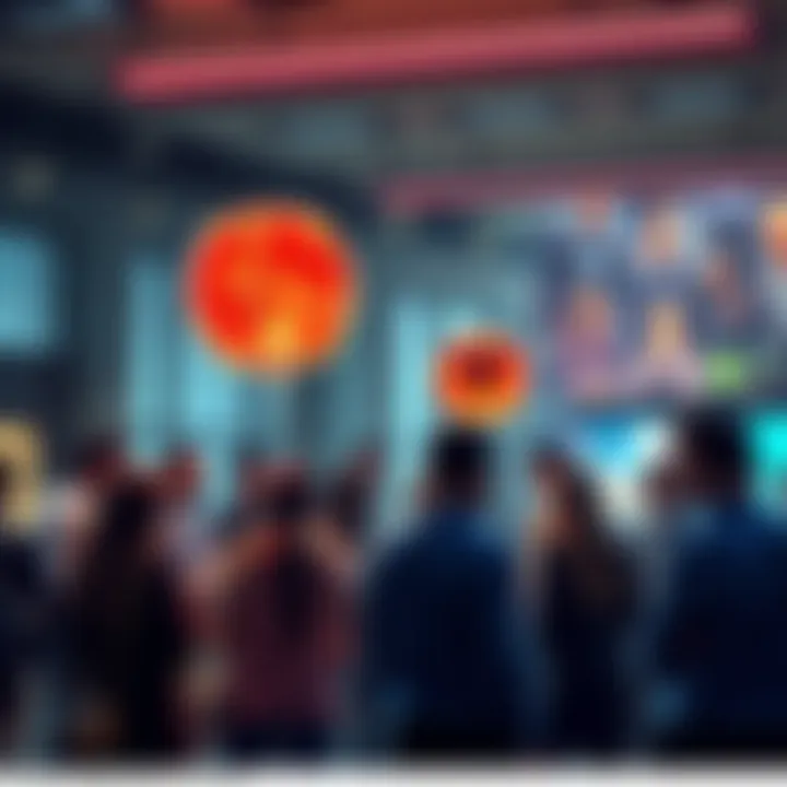 A group of people discussing and sharing strange ideas in a modern forum setting