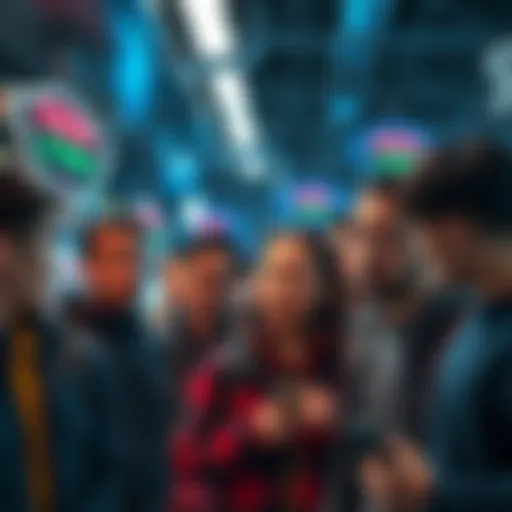A group of people looking frustrated while trying to buy Pep on the Xeggex platform, with digital screens showing error messages and loading symbols.