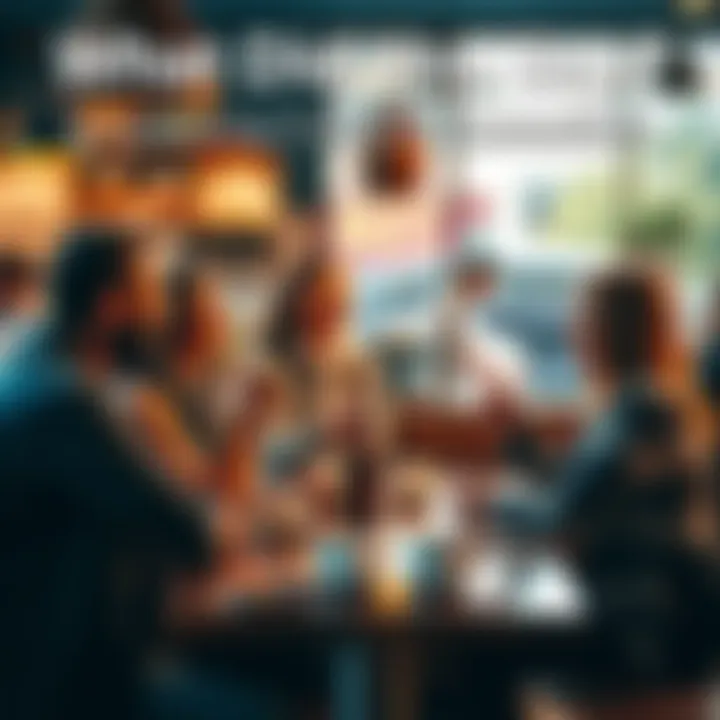 A group of friends laughing and chatting at a table in a coffee shop, discussing everyday expressions and phrases, with coffee cups in front of them.