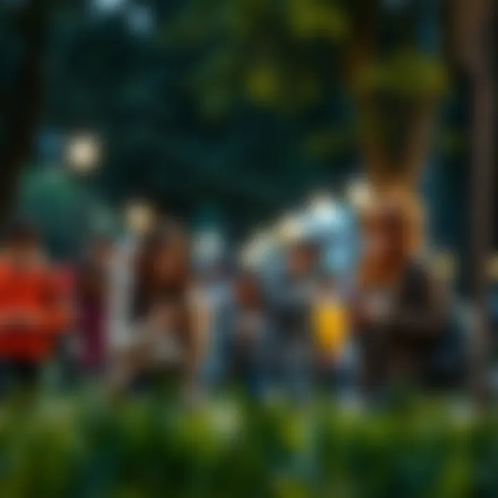 People using smart devices A group of people engaged with various smart devices like phones and tablets in a park setting, illustrating technology in daily life.