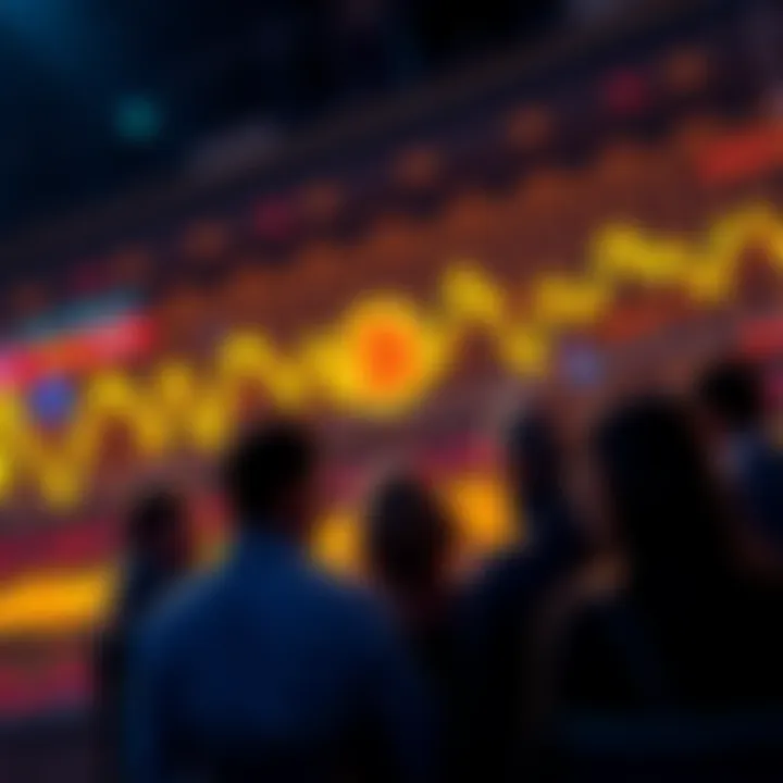 Group of people looking at Bitcoin price charts and discussing investment strategies