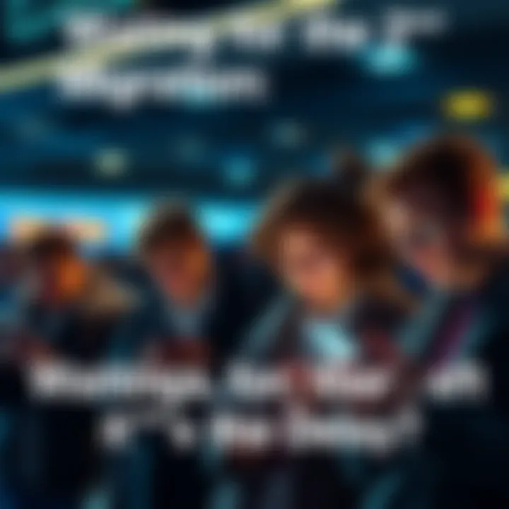 A group of concerned people checking their devices for updates on the second migration status.