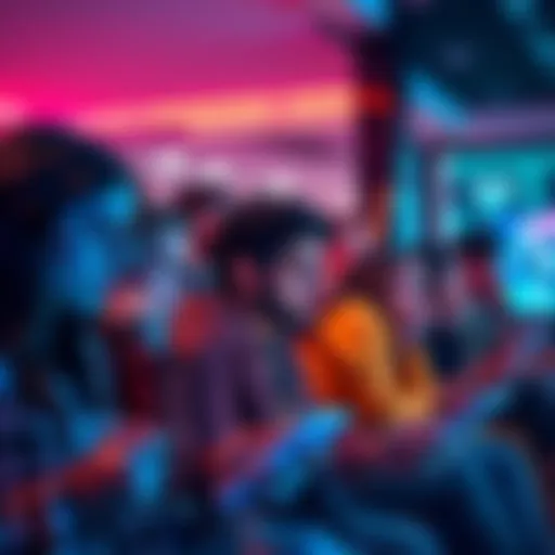 Group of people looking frustrated while watching ads on their devices, hoping to receive atlas points