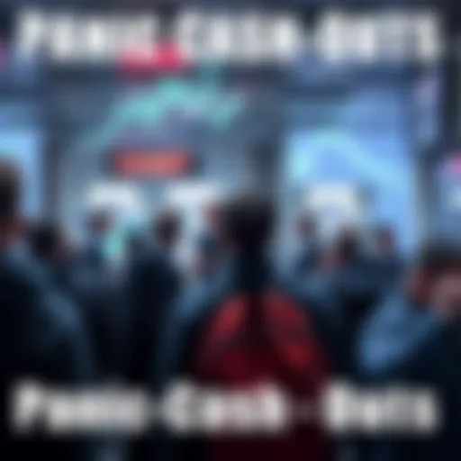 Individuals at a bank withdrawing cash in response to market instability