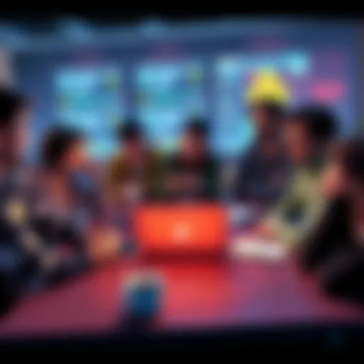 A group of tech enthusiasts discussing the upcoming Percolator release, with a laptop open and coffee cups on the table.