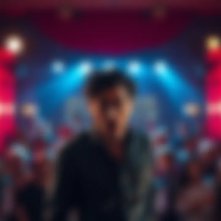 A performer looks shocked and distressed on stage after a sudden mishap, with a surprised audience in the background.