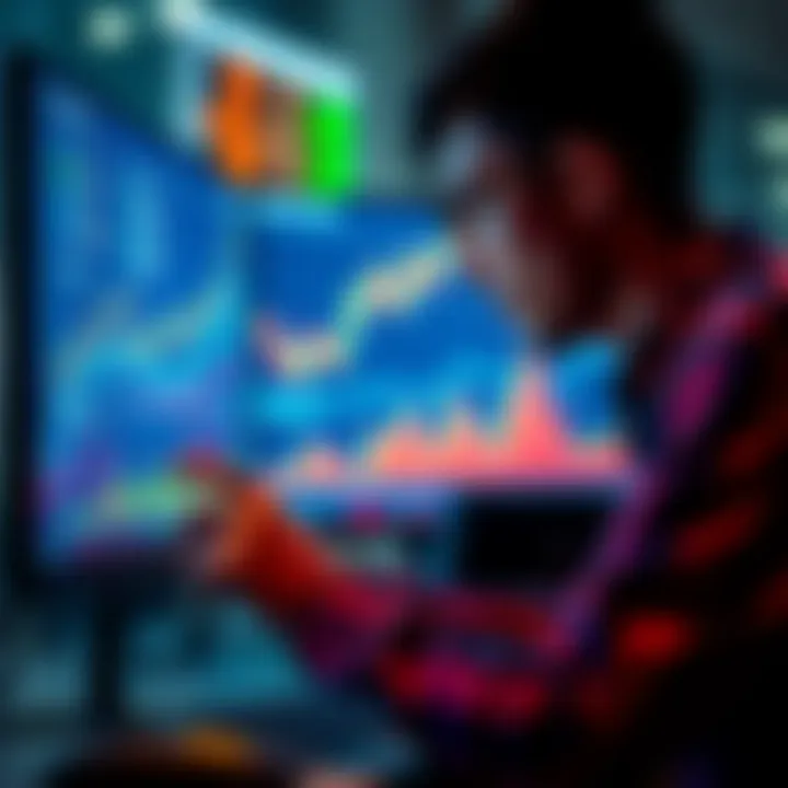 Person analyzing data Individual looking at a computer screen with graphs and financial data, focused on finding good yields quickly.