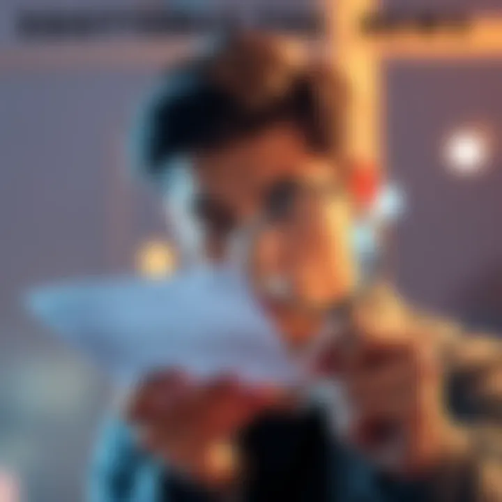 Person analyzing a suspicious email Individual looking closely at an email with a magnifying glass, checking for scam signs