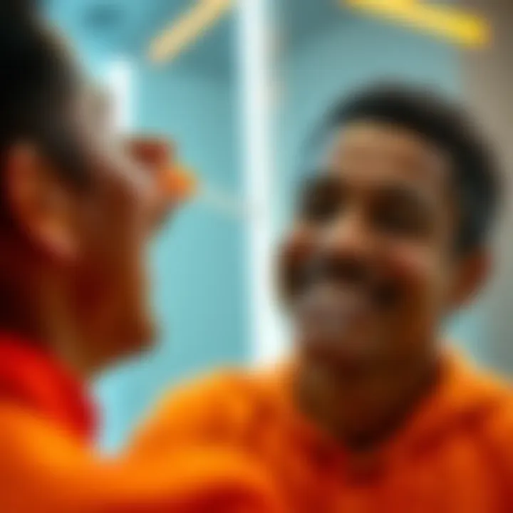 Individual smiling while applying a copper peptide serum on their face, reflecting on life choices