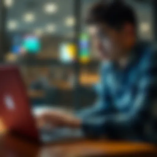 A person looking frustrated while using a laptop, showing connectivity problems with online banking