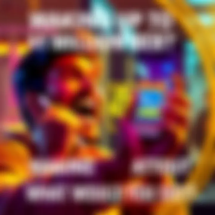 A person happily holding a phone displaying a Bitcoin wallet with a large balance