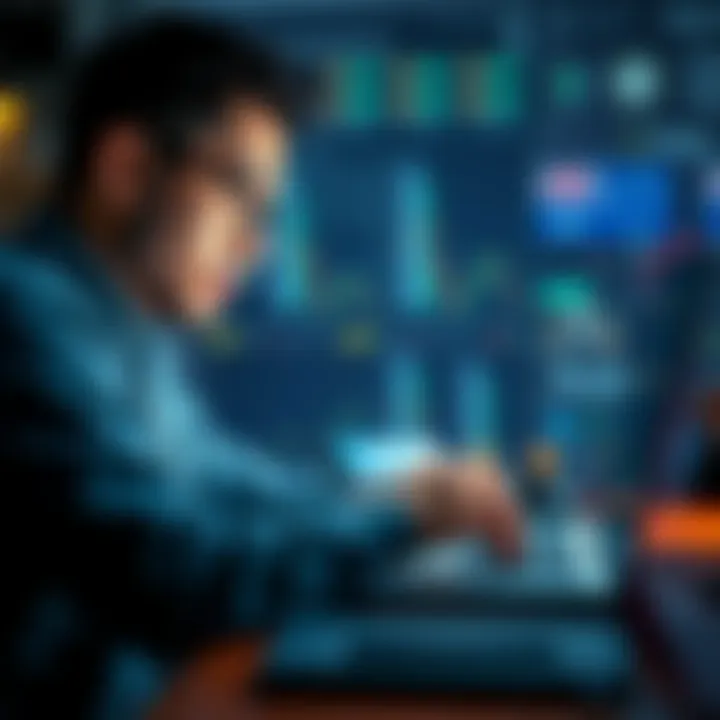 An individual using a laptop to purchase cryptocurrency with a focused expression, representing the process of buying KAS in Australia without bank limits.