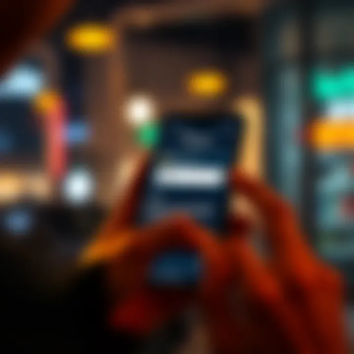 A person looking at their phone with a Bitcoin wallet app open, showing a pending transaction status.