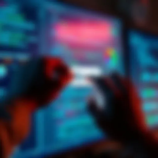 A person examining an email link on a computer screen, looking for signs of phishing.