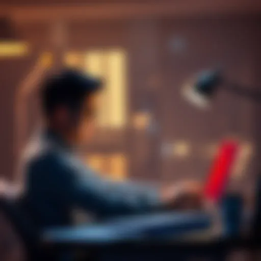 A person sitting at a desk thoughtfully answering a survey on a laptop, reflecting on the importance of honest responses.